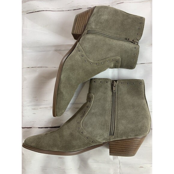 Marc Fisher Suede Leather ankle bootie 10 Pointy Toe Western Gray Green Moss Zip - Picture 1 of 12